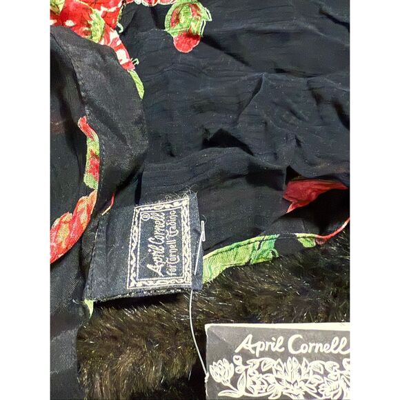New April Cornell Rose Scarf 40x40 Floral Cottage~Black - Picture 3 of 7